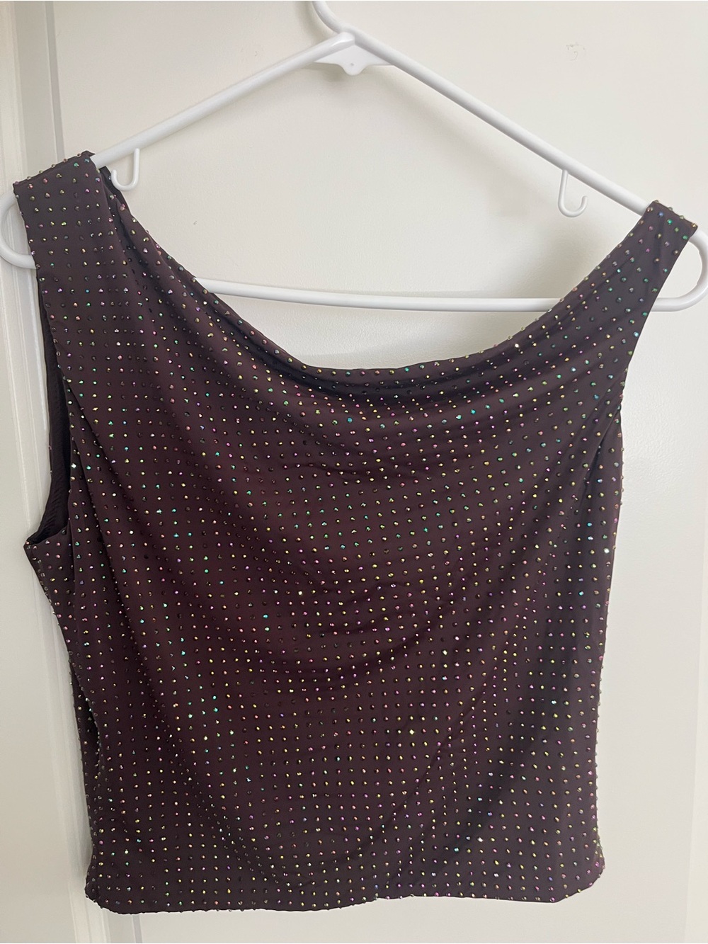White Fox Boutique Brown Cowl Neck Tank with Iridescent Studs - Picture 2 of 3